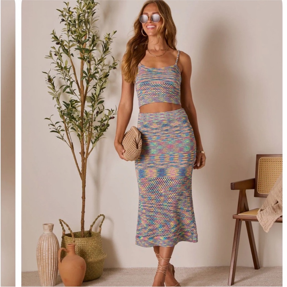 Multicolor Knit Midi Skirt